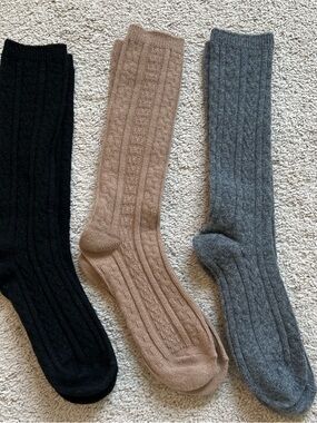 Banana Republic Women's Ribbed Crew Socks - Black, Tan, Gray